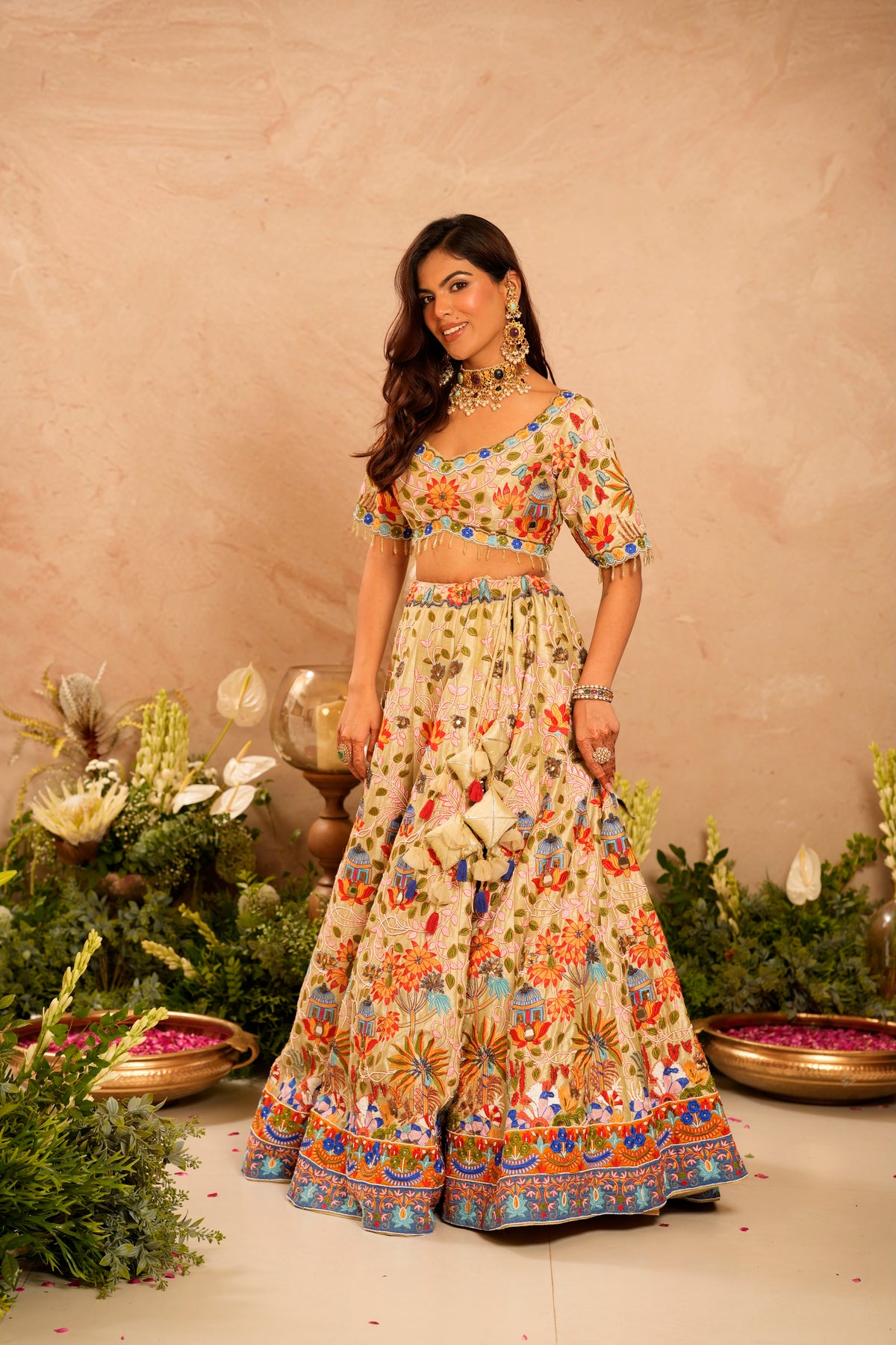 Ivory/Beige Embroidered Lehenga