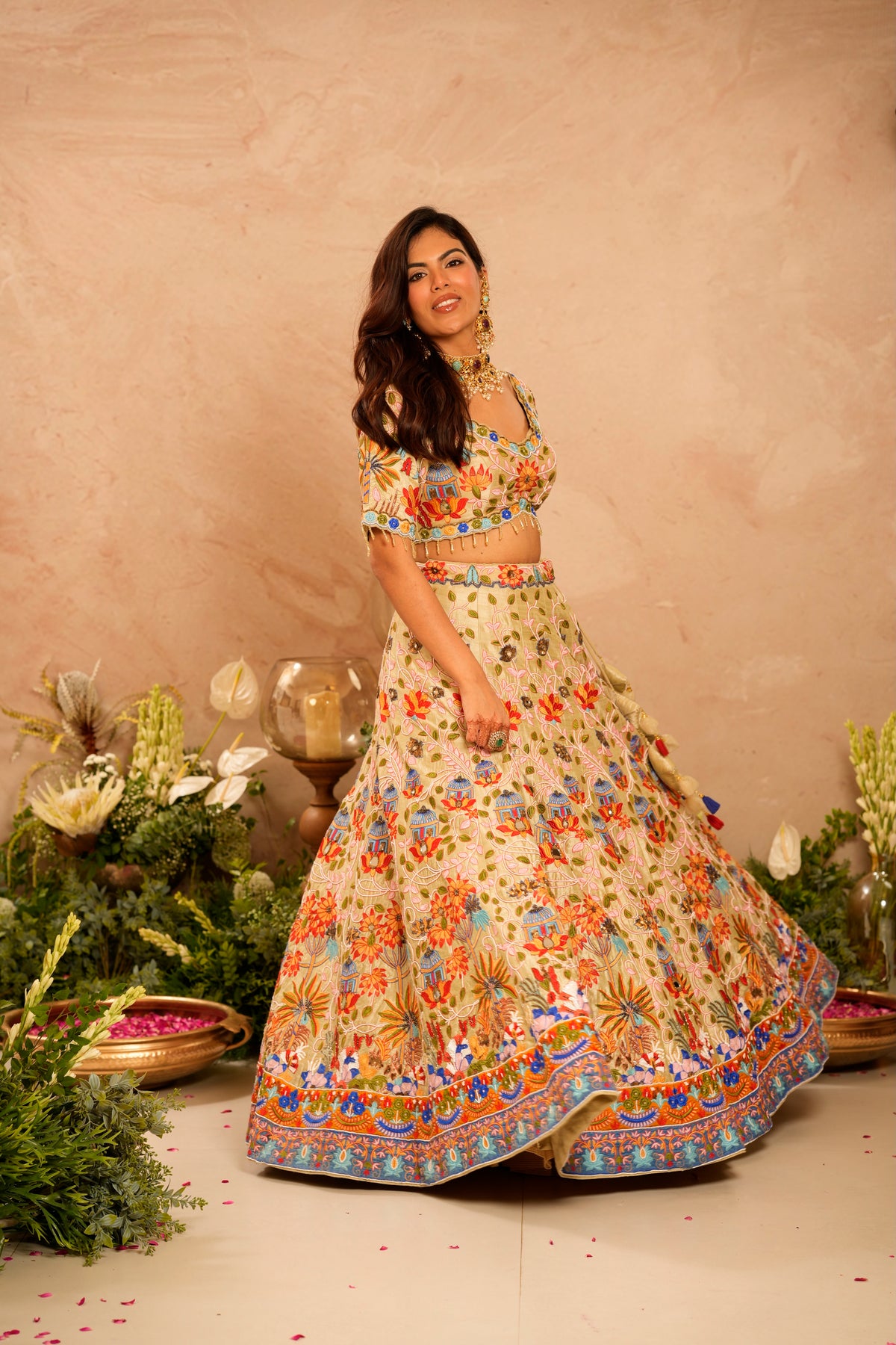 Ivory/Beige Embroidered Lehenga
