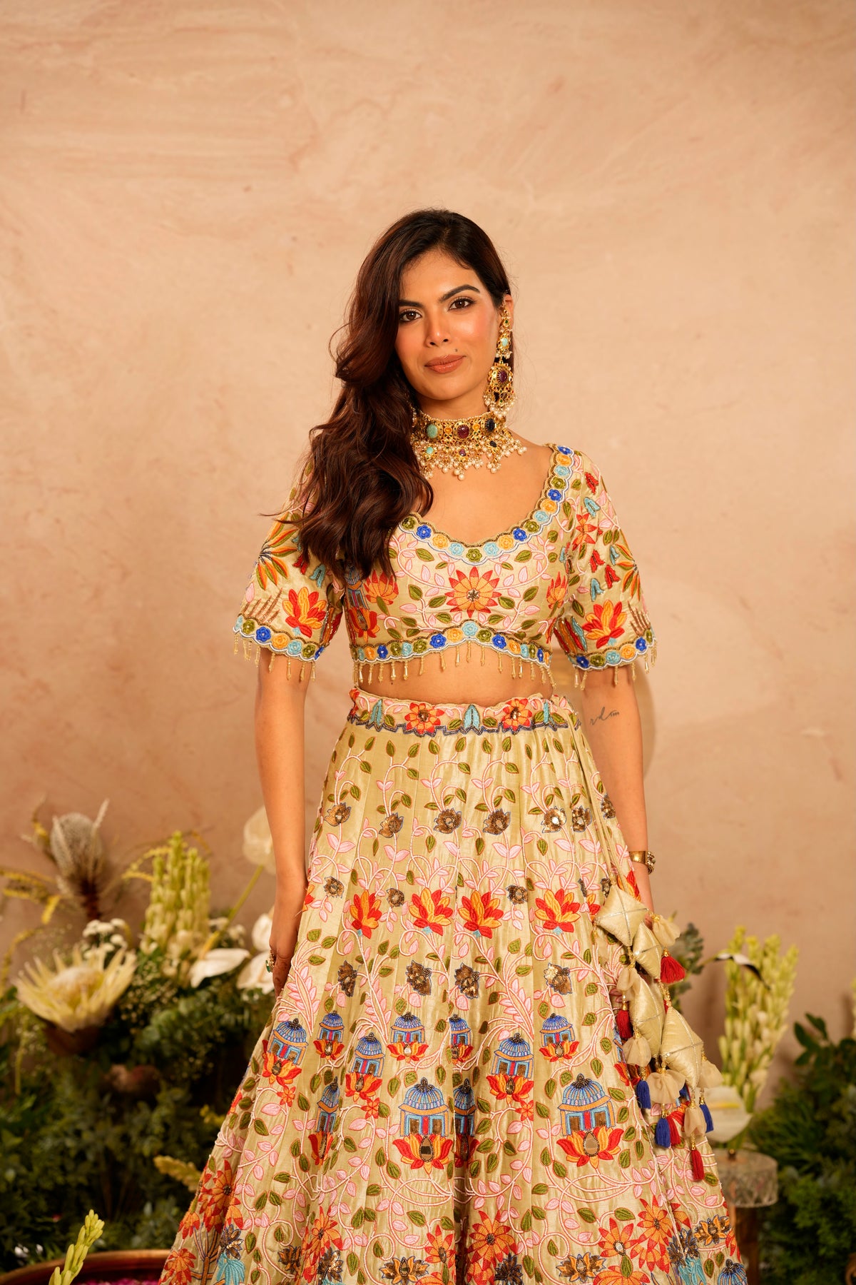 Ivory/Beige Embroidered Lehenga