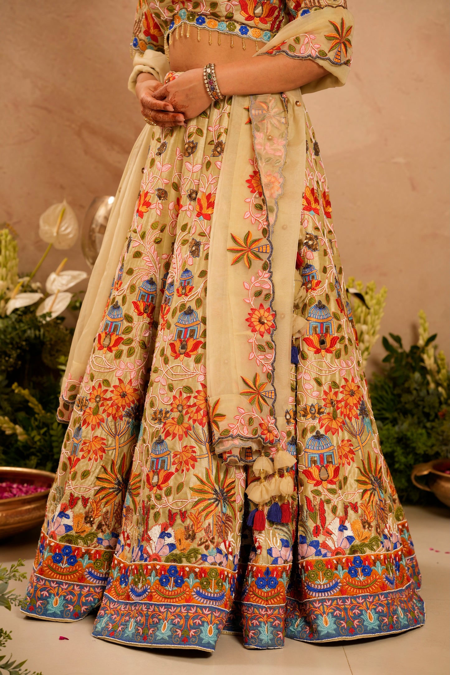 Ivory/Beige Embroidered Lehenga